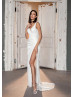 Ivory Satin Slit Backless Draped Wedding Dress Ivory Satin Slit Backless Draped Wedding Dress